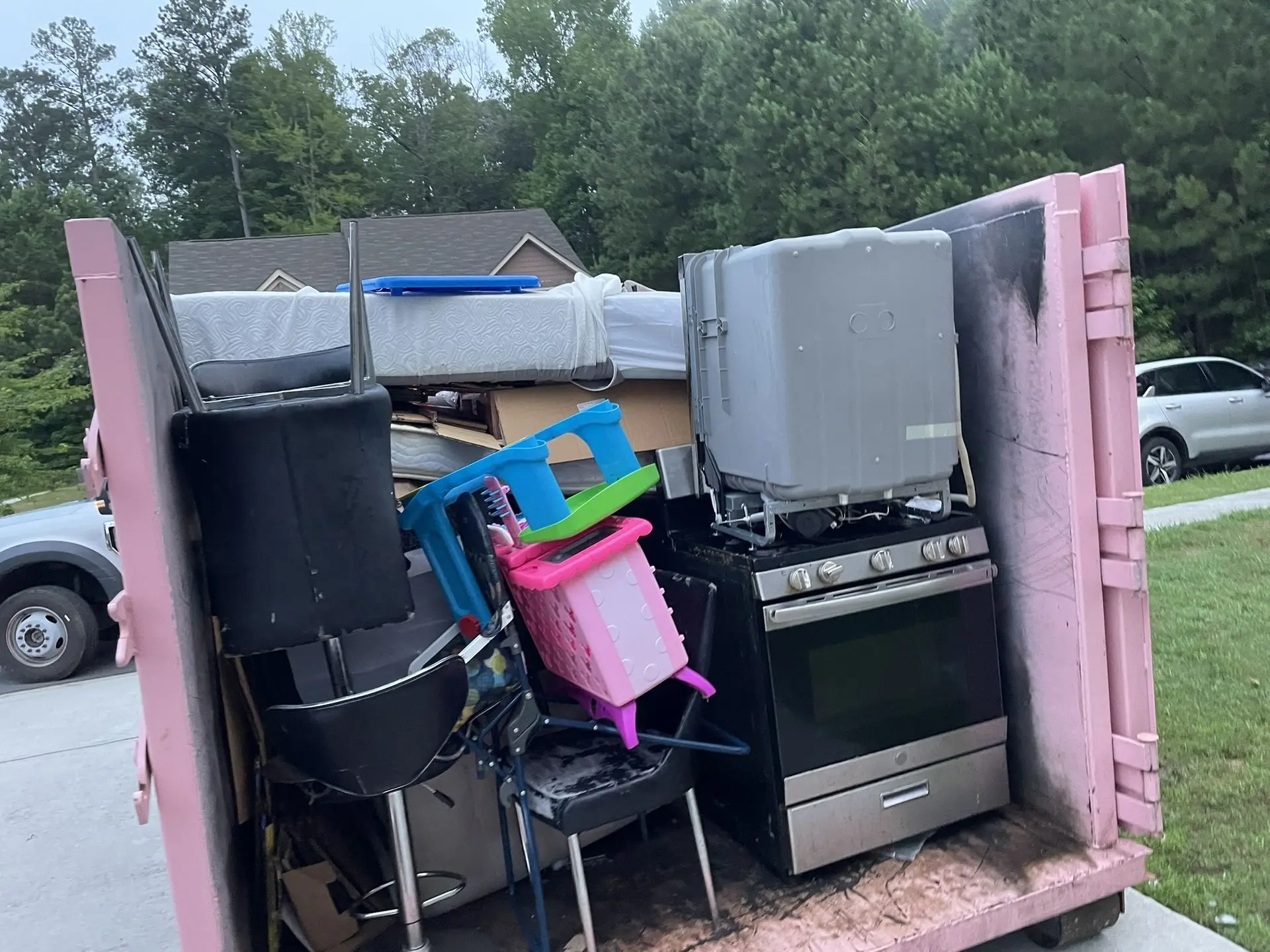 Trash neatly stacked in a 21 Yard dumpster in Union City  Ga