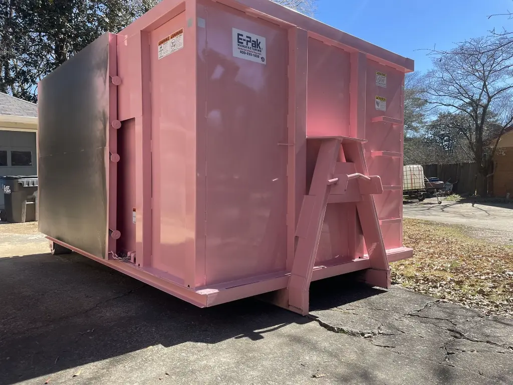 Front of 21 yard dumpster